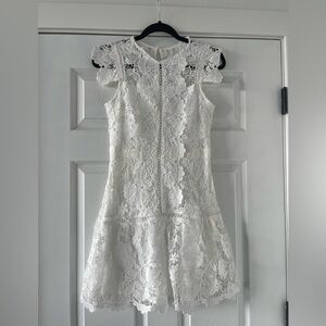 Aqua White Lace Flounce Hem Mini Dress. Size S. 100% Bloomingdale's Exclusive